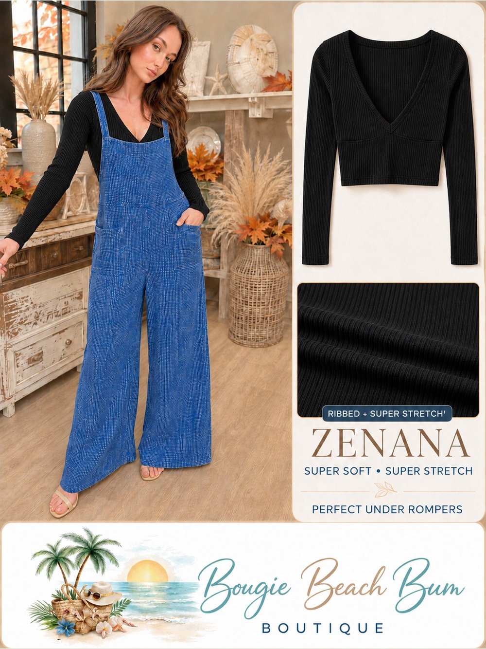Zenana Outfitters Black super stretch ribbed crop top great under rompers